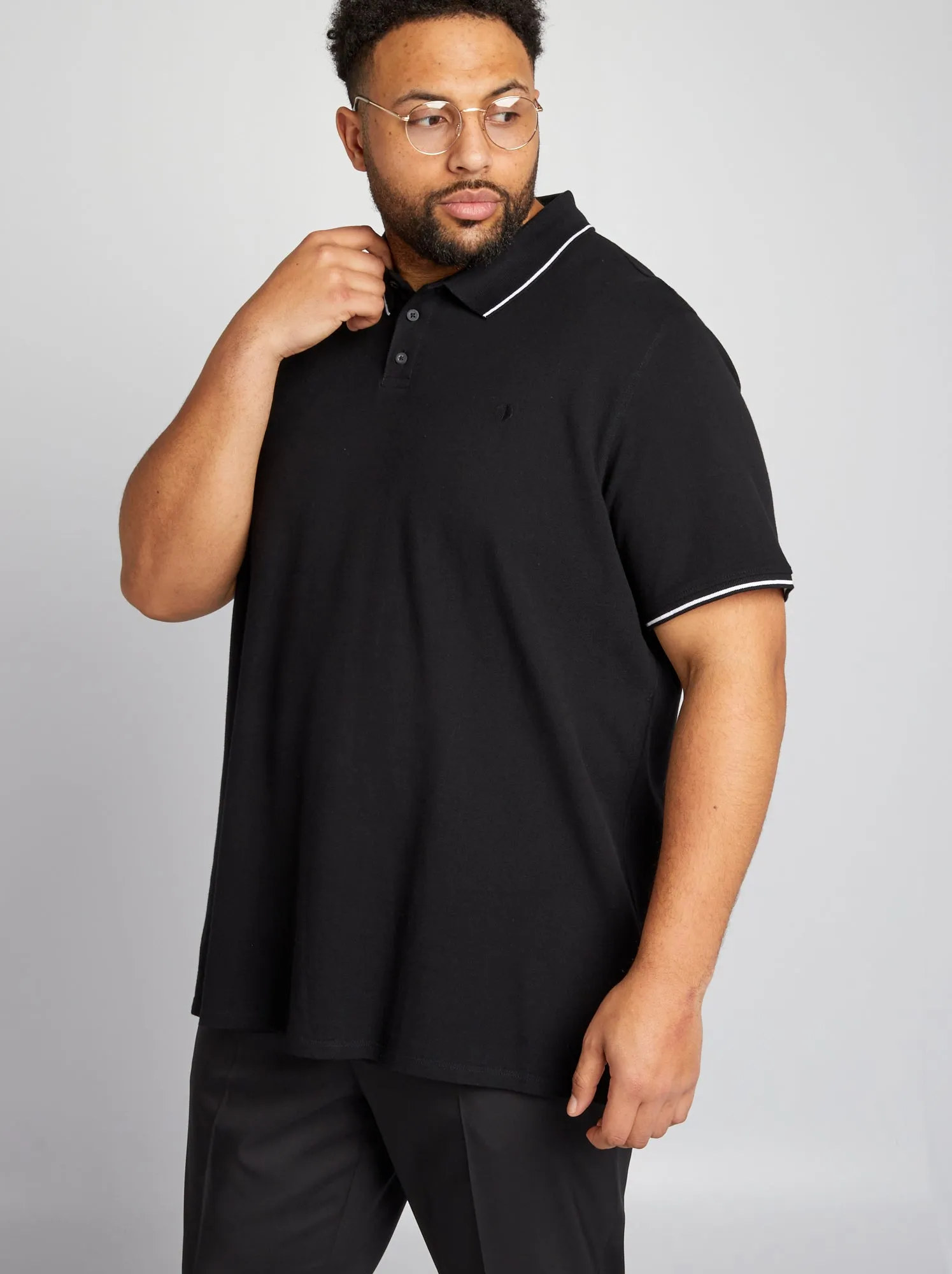 Polo in cotone a contrasto - nero