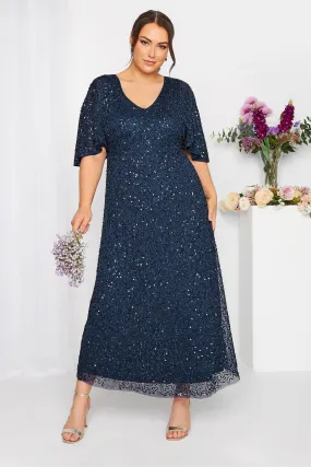 Yours Curve Luxe abito maxi decorato con scollo a V e maniche a pipistrello